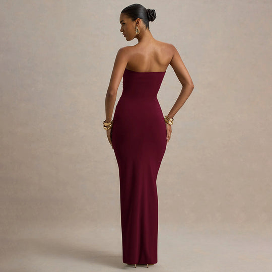 Damen Maxikleid mit schickem trägerlosem Design und figurschmeichelnder Raffung EB
