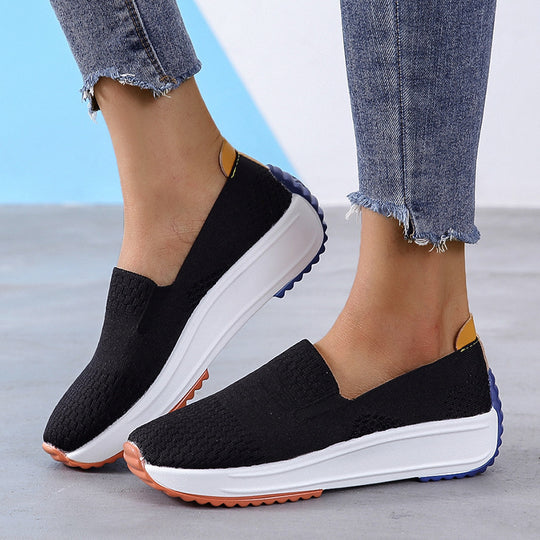 Damen Komfortable Slip-On Sneakers mit atmungsaktivem Strickdesign und dämpfender Sohle EB