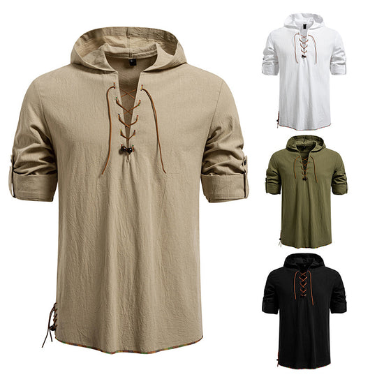 Herren Kaptuzenbluse mit einzigartigem Schnürdesign EB