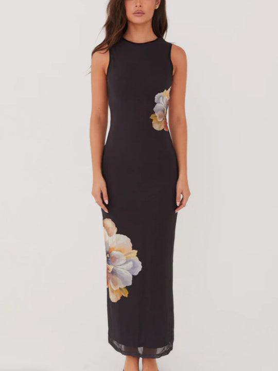 Damen Elegantes langes Kleid mit floralem Muster und figurbetontem Schnitt EB