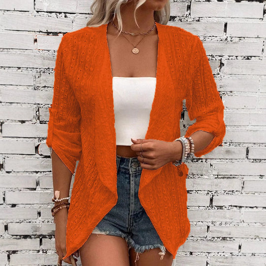 Damen Leichte Strickjacke mit asymmetrischem Schnitt und 3/4-Ärmeln EB