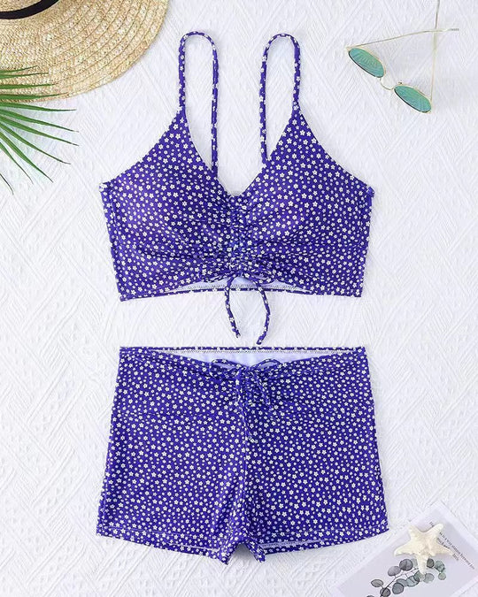 Damen Bikini mit floralem Rüschendesign und verstellbaren Trägern EB