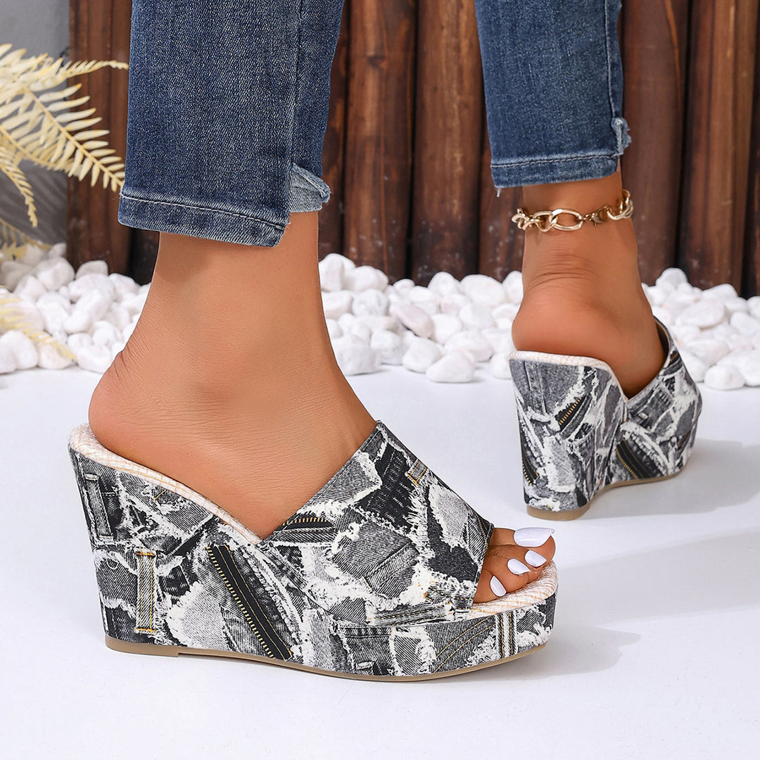 Damen Wedge-Sandalen mit Denim-Obermaterial und atmungsaktiver Sohle EB