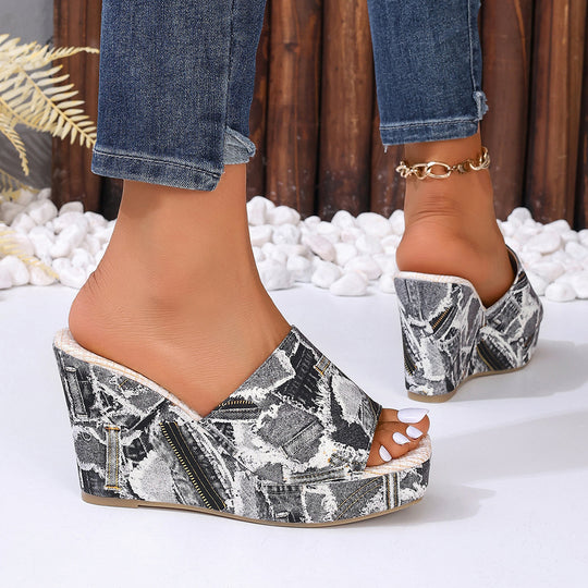 Damen Wedge-Sandalen mit Denim-Obermaterial und atmungsaktiver Sohle EB