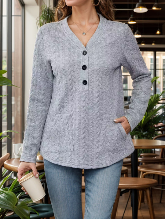 Damen legerer Pullover mit Knopfdetails und praktischen Taschen EB