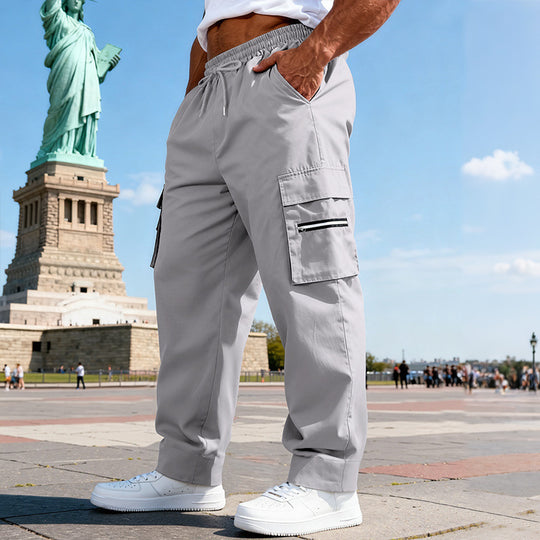 Herren Cargo-Freizeithose mit elastischem Bund, Tunnelzug & Zip-Taschen EB