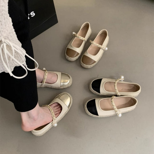 Damen Ballerinas mit dekorativem Kettenriemen und Perlenakzent EB
