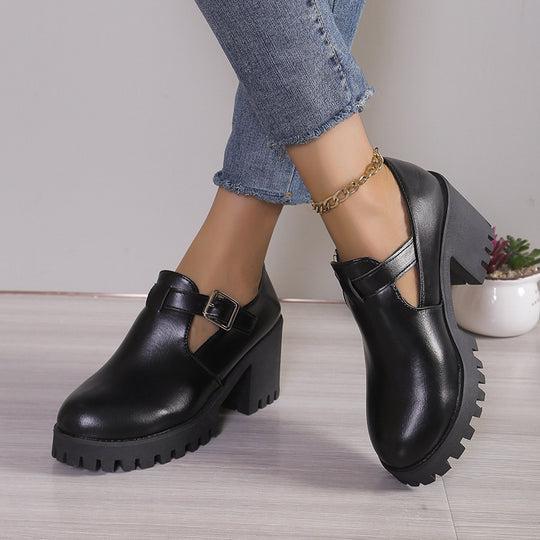 Damen Chunky Heels mit trendiger Schnalle und rutschfester Sohle EB