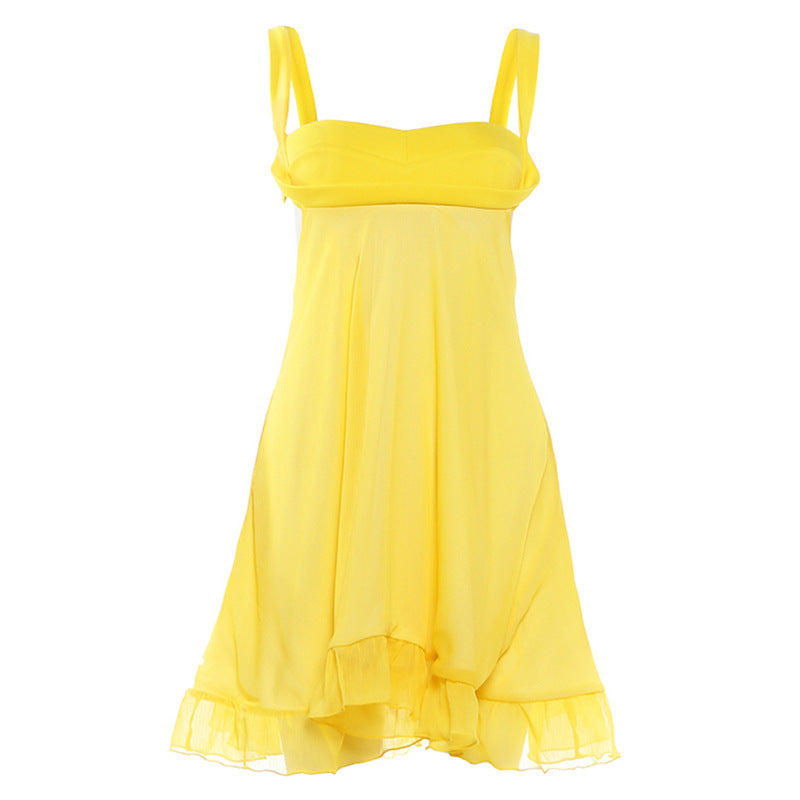 Damen Chiffonkleid mit fließendem Saum und herzförmigem Ausschnitt EB