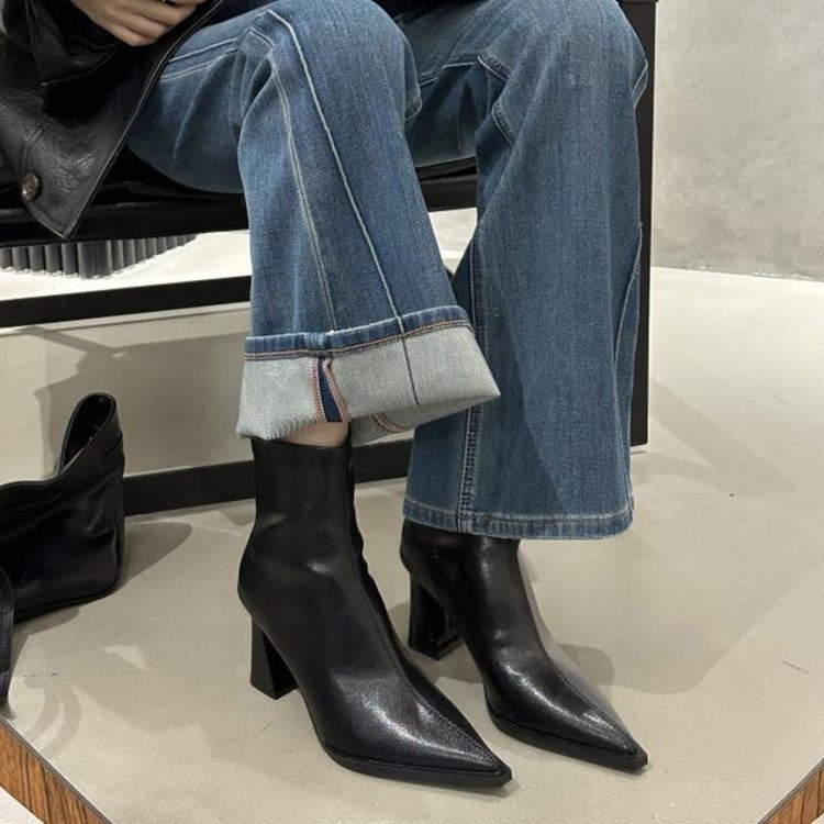 Damen elegante Ankle Boots mit spitzem Design und komfortablem Blockabsatz EB