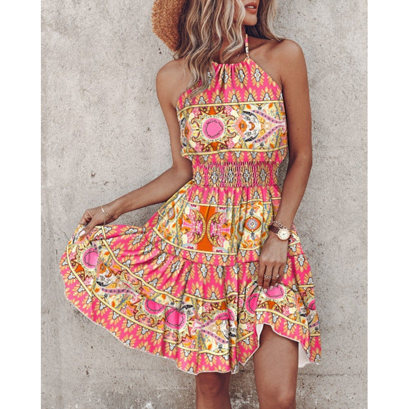 Damen Freizeitkleid mit floralen Druckdetails und Taillengürtel EB
