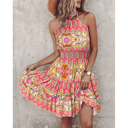 Damen Freizeitkleid mit floralen Druckdetails und Taillengürtel EB