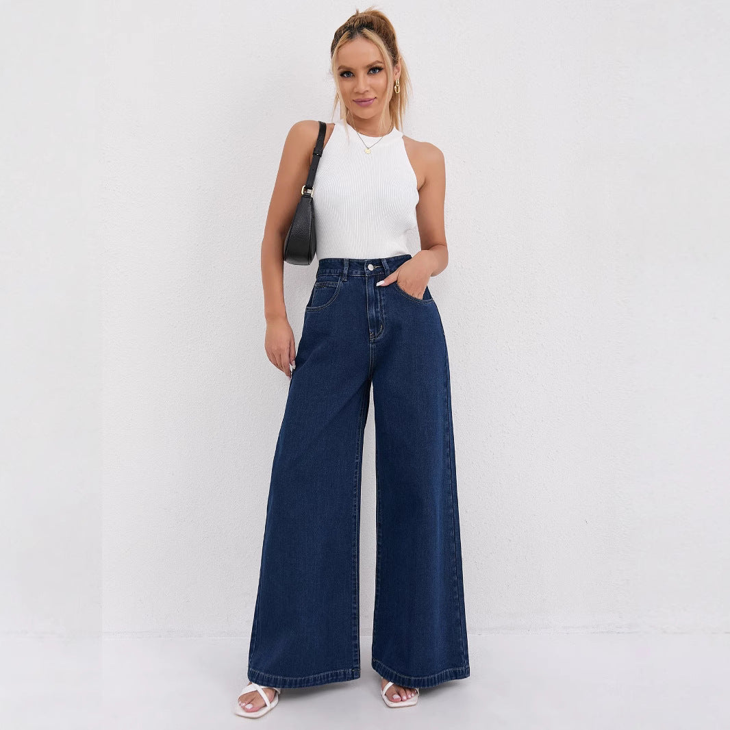Damen Weite High-Waist Jeans mit eleganter Beinform EB