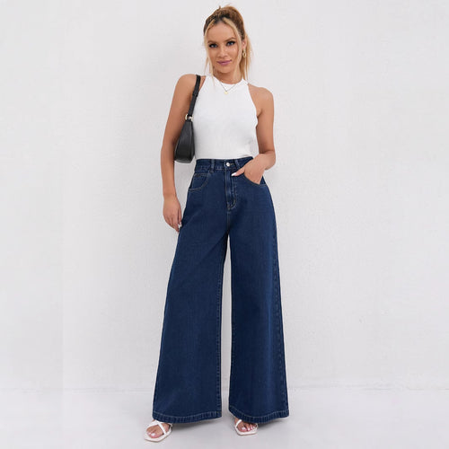 Damen Weite High-Waist Jeans mit eleganter Beinform EB