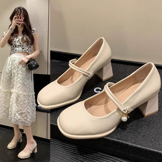 Damen elegante Mary Jane Schuhe mit Riemchen und blockiertem Absatz EB