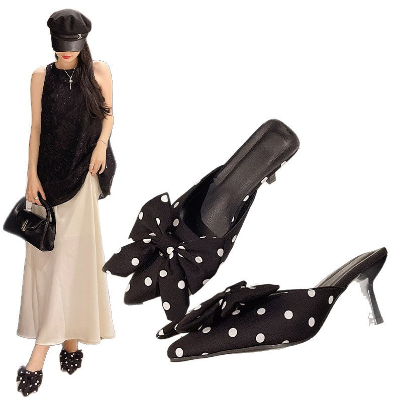 Damen Pantoletten mit oversized Schleifen-Design und eleganten Punkten EB