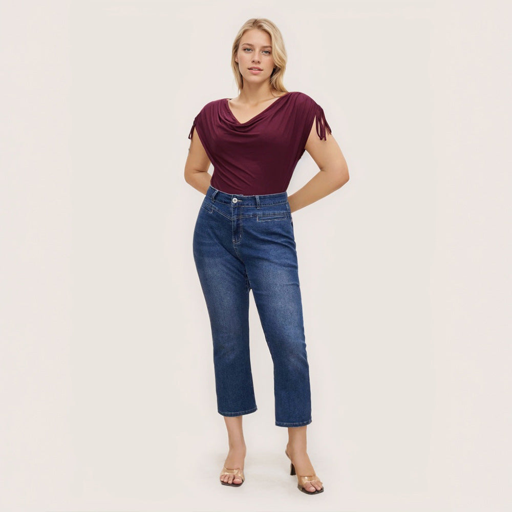 Damen elegantes Oberteil mit lässigem Drapierung und seitlichen Bindebändern EB