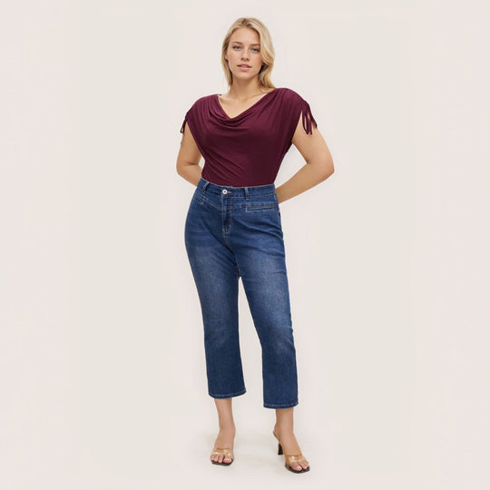 Damen elegantes Oberteil mit lässigem Drapierung und seitlichen Bindebändern EB