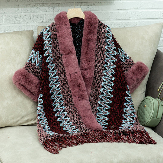 Damen Kuschelige Strickjacke mit luxuriösem Kunstfellbesatz EB