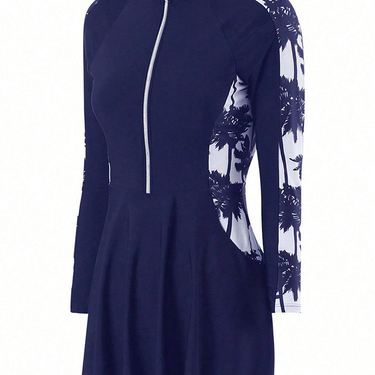 Damen Sportlicher Badeanzug mit hohem Hals und ausgestelltem Rock EB