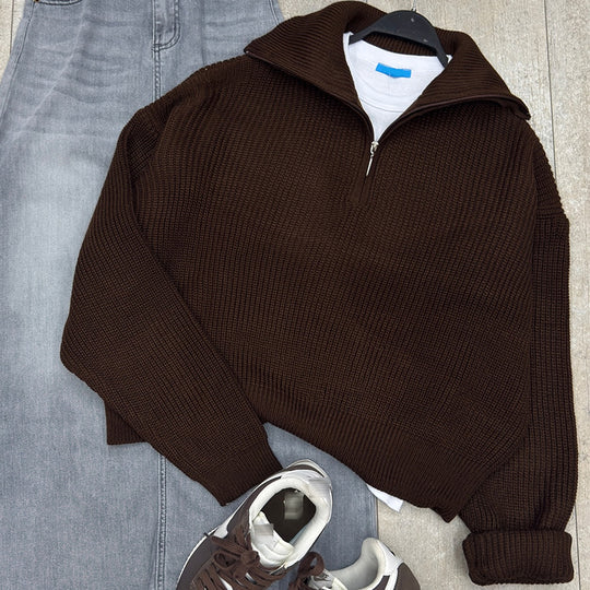 Damen Strickpullover mit hohem Kragen und Reißverschluss EB