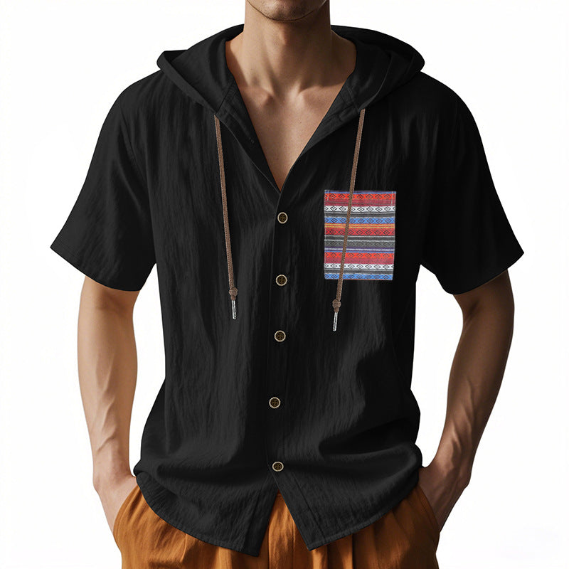 Herren leichtes Kapuzenshirt mit buntem Muster und strukturierter Oberfläche EB