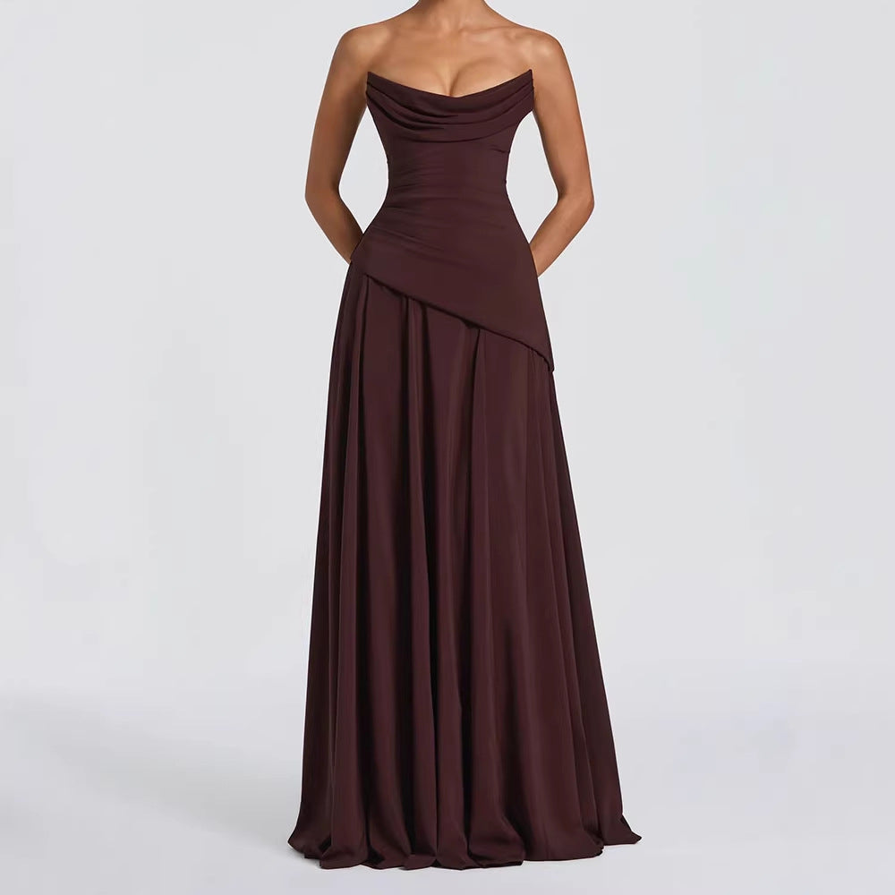 Damen elegantes maxikleid mit schulterfreiem Design und raffinierten Drapierungen EB