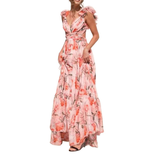 Damen Maxikleid mit luftigen Rüschendetails und ausgefallenem Wickeldesign EB