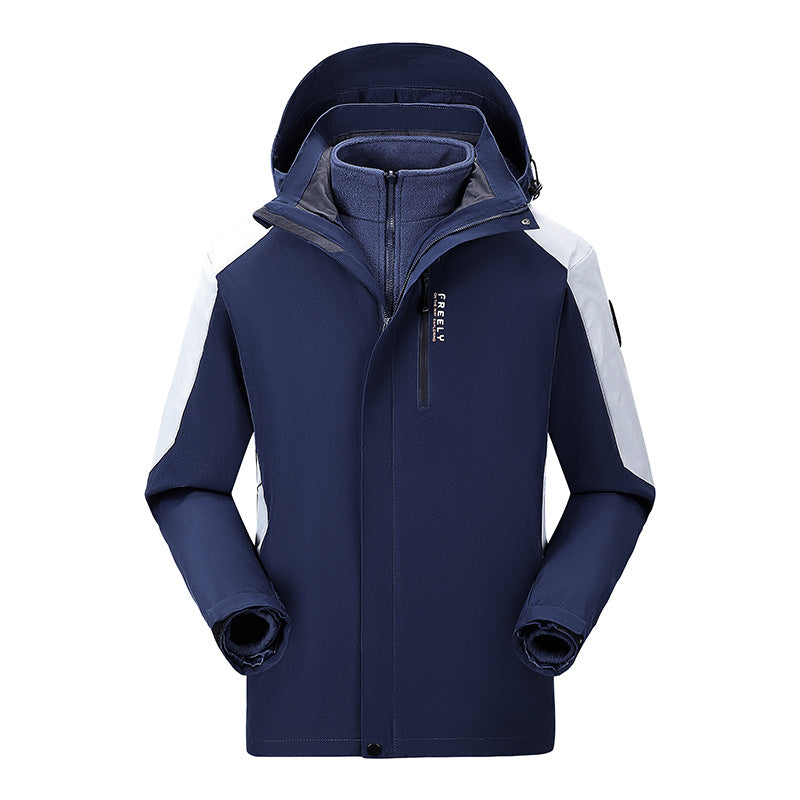 Herren wasserdichte dreiteilige Winterjacke mit abnehmbarer Kapuze und Fleece-Innenjacke EB