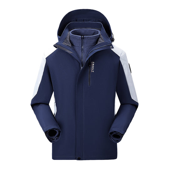 Herren wasserdichte dreiteilige Winterjacke mit abnehmbarer Kapuze und Fleece-Innenjacke EB