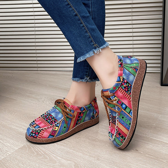 Damen Trendige Mokassins mit buntem Muster EB