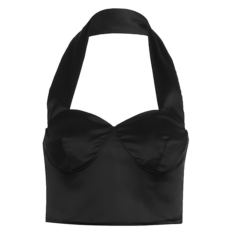 Damen Stylisches Cropped Top mit Halterhals und Bügeln EB