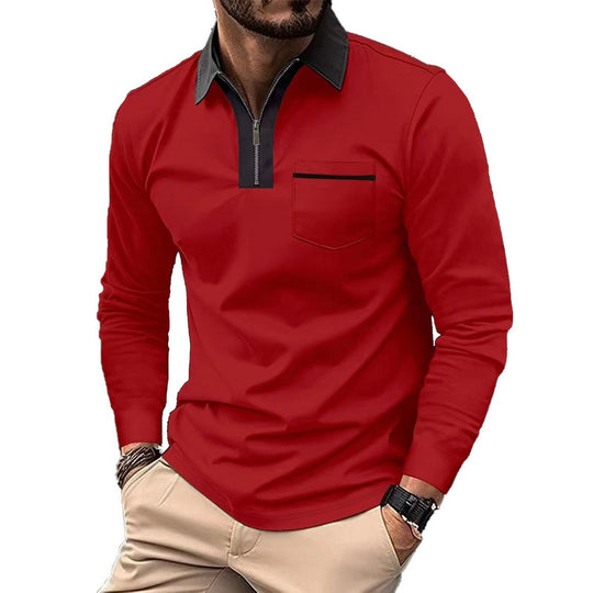 Herren nan elegantes Langarm-Poloshirt mit verdecktem Halbzip, strukturierter Piqué-Optik und dezenter Brusttasche EB