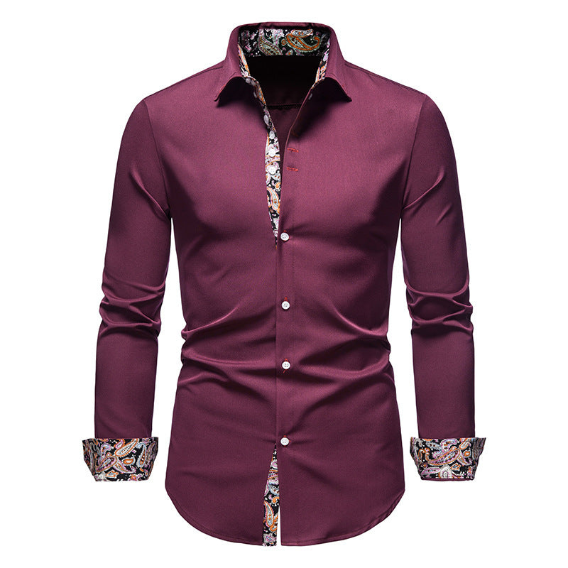 Herren elegantes Langarmhemd mit auffälligem Paisley-Muster EB