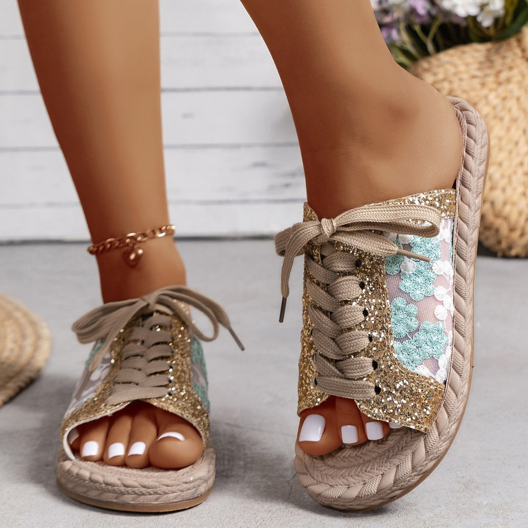 Damen Glitzernde und luftige Schnürsandalen EB