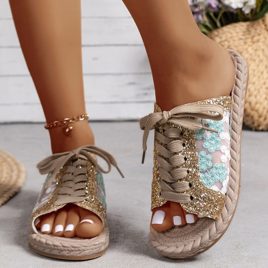 Damen Glitzernde und luftige Schnürsandalen EB