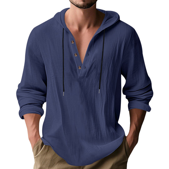 Herren nan lässiges Kapuzenshirt mit Knopfleiste und schmaler Passform EB