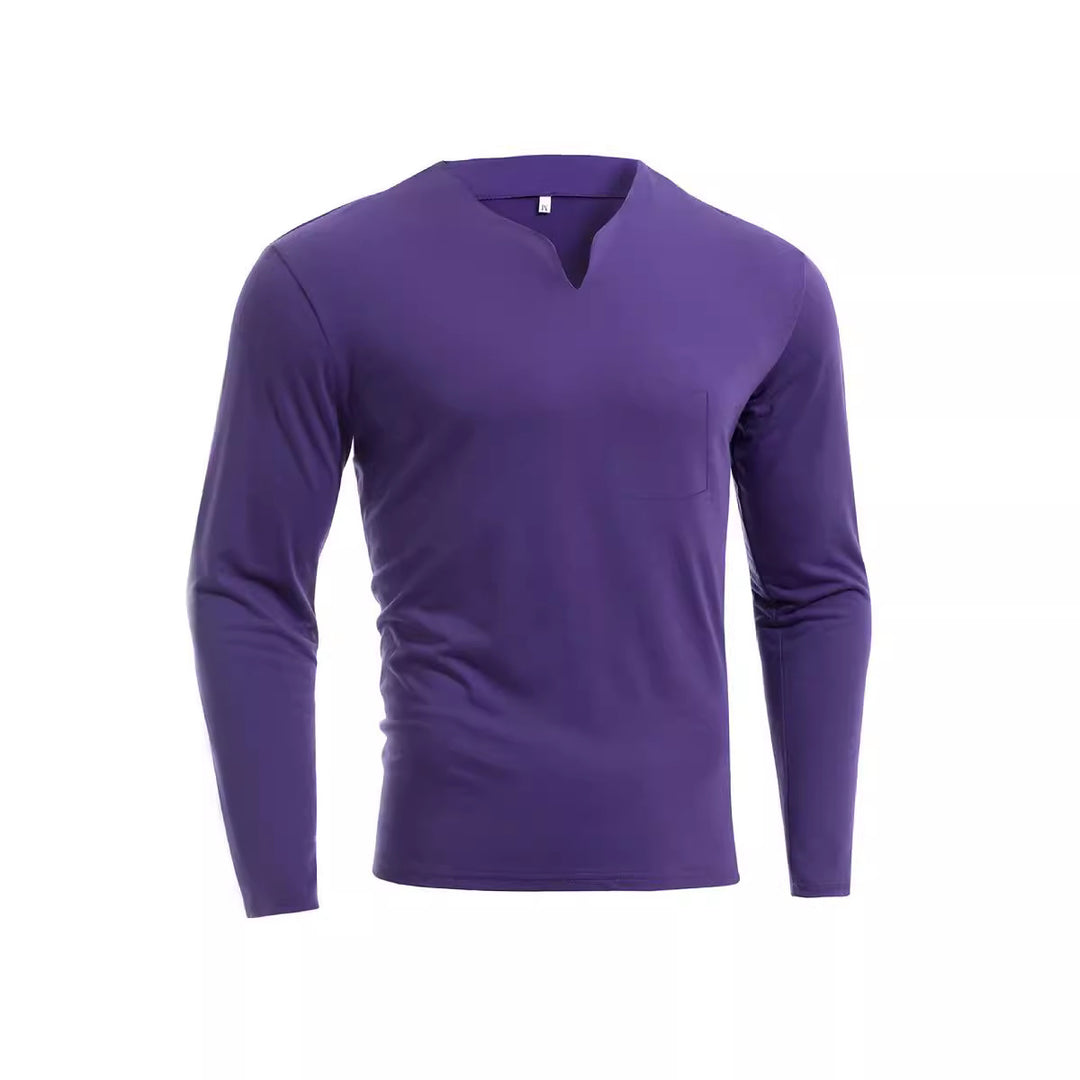 Herren nan Langarmshirt mit V-Ausschnitt Slim Fit Baumwollmix und elastischem Komfortbund EB