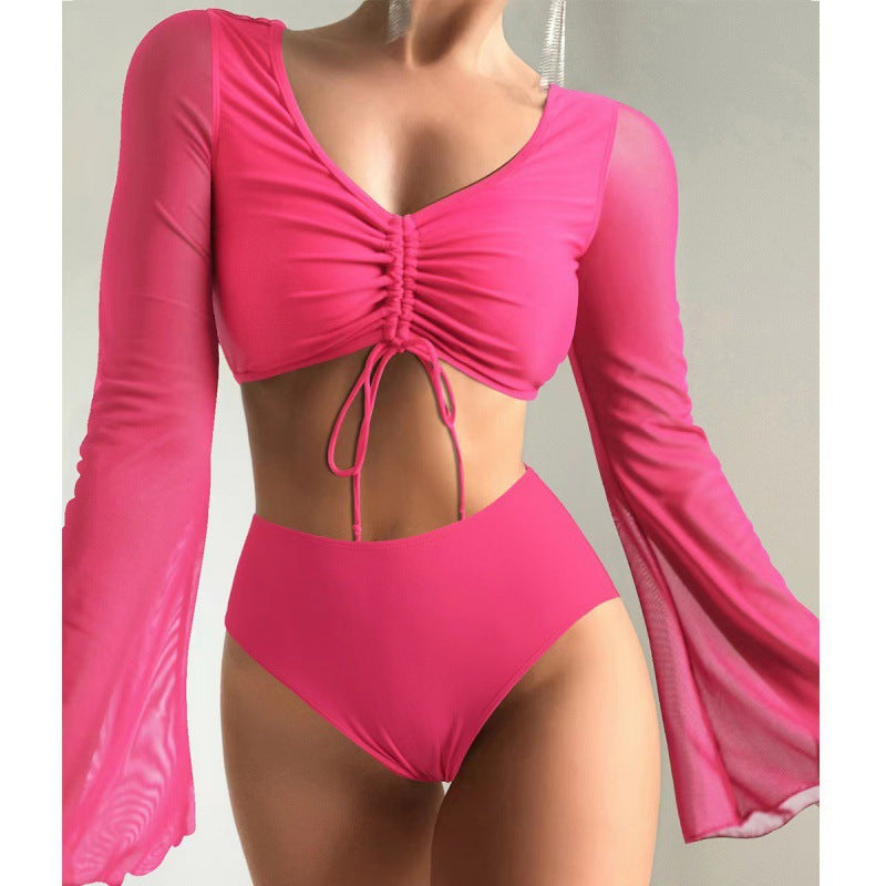 Damen Bikiniset mit langärmligem Oberteil und hoch geschnittenen Shorts EB
