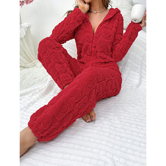 Damen Gemütlicher Fleece-Overall mit Kapuze EB