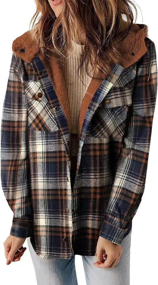 Damen Karierter Flanell-Jacke mit kuscheligem Innenfutter EB