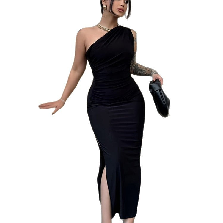 Damen Elegantes One-Shoulder-Maxikleid mit figurbetontem Schnitt und seitlichem Schlitz EB