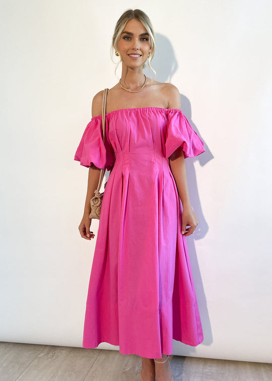 Damen Maxikleid mit schulterfreier Silhouette und voluminösen Ärmeln EB