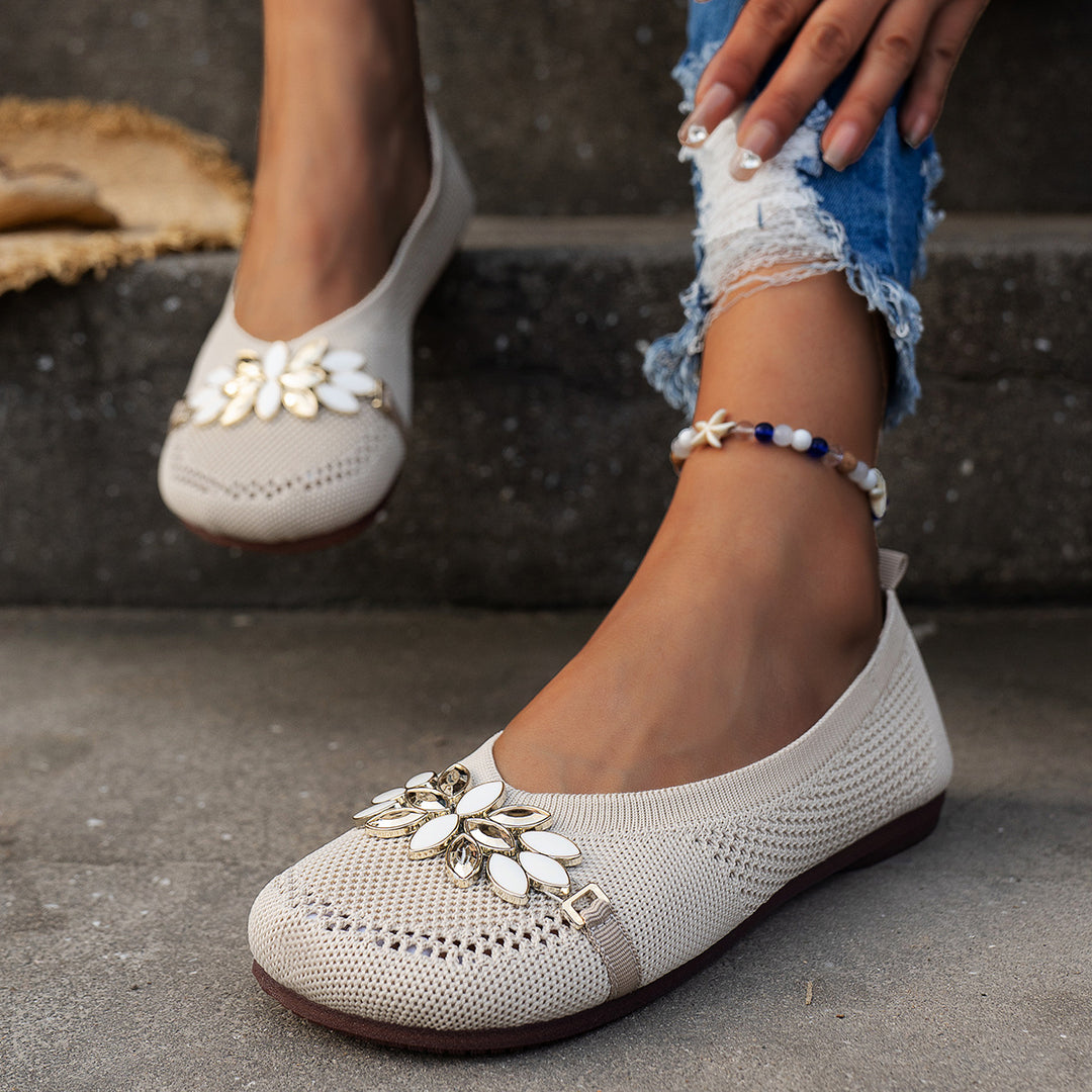 Damen Elegante und atmungsaktive Ballerinas mit floraler Verzierung EB