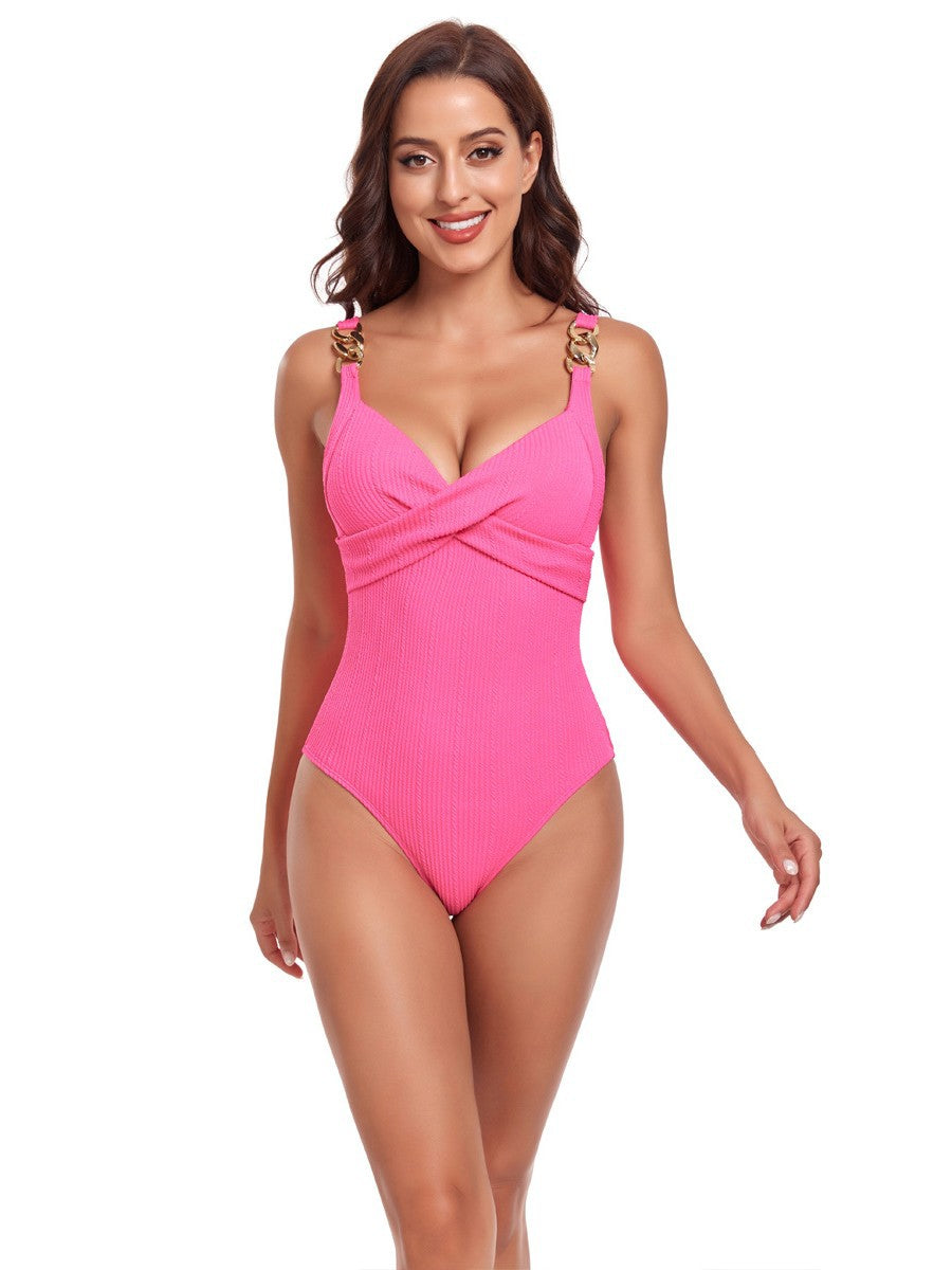 Damen Einteiler Badeanzug mit elegantem Wickeldesign und verstellbaren Trägern EB