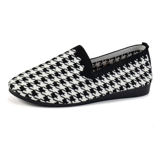 Damen Komfortable Slip-On Mokassins mit trendigem Hahnentrittmuster EB