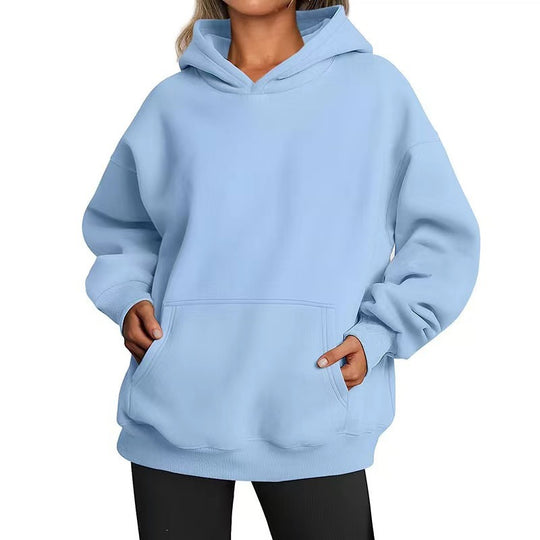 Damen nan Oversize-Kapuzenpullover mit Raglanärmeln, Kängurutasche und weichem Fleece-Innenfutter EB
