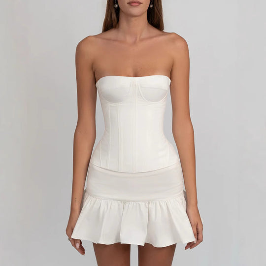 Damen figurbetontes Korsettkleid mit Rüschensaum EB