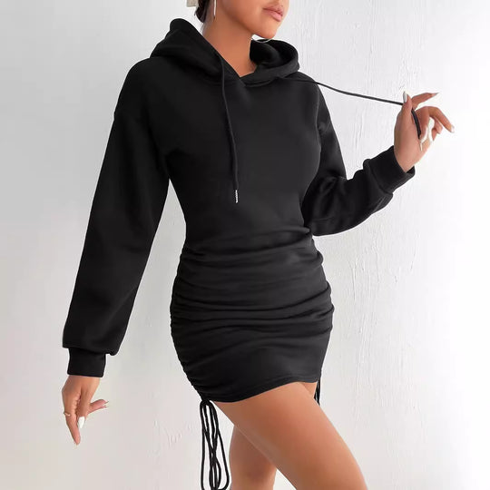 Damen Hoodie Kleid mit Raffung EB