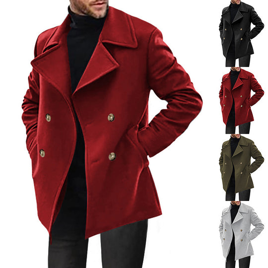 Herren Designer Wollmantel mit doppelter Knopfleiste EB